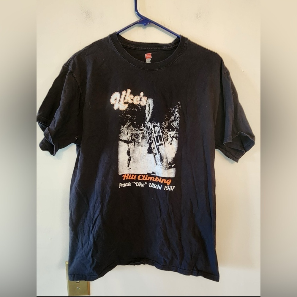 Ukes Hill climbing t-shirt black Hanes tag size mens medium